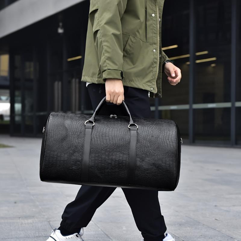 Product Introduction of Large Capacity Travel Bag, Unisex Crocodile Pattern Luggage Bag, Retro Versatile Vacation Bag, Gift Duffel Bag 0