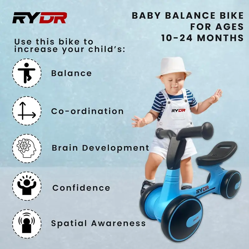 RYDR 6-Inch Balance Bike - Lightweight, Portable, and Safe Pink/Blue for 10-24 Months Old Kids 4