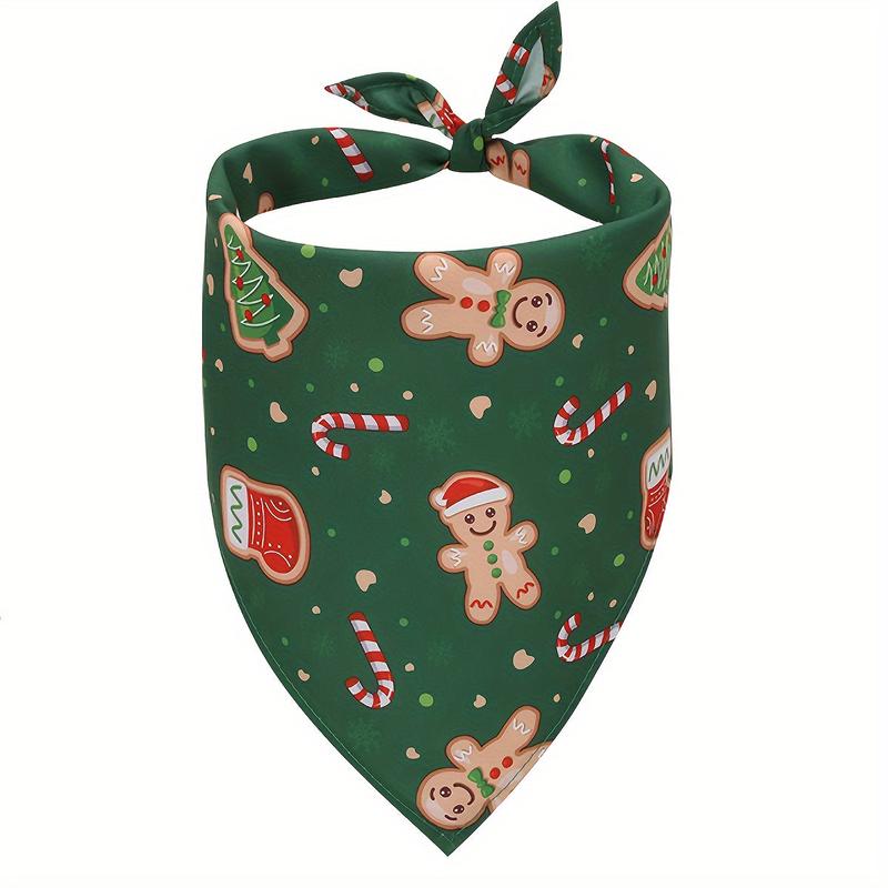 2-Pack Christmas Dog Bandanas - Woven Polyester Triangle Bib Scarfs with Festive Snowman & Gingerbread Print - Washable, Adjustable Pet Bandanas for Small, Medium, Large Breeds - Xmas Dog Accessories 1
