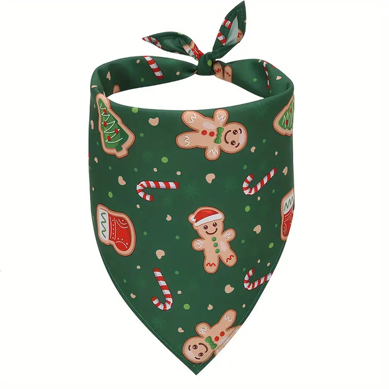 2-Pack Christmas Dog Bandanas - Woven Polyester Triangle Bib Scarfs with Festive Snowman & Gingerbread Print - Washable, Adjustable Pet Bandanas for Small, Medium, Large Breeds - Xmas Dog Accessories 1