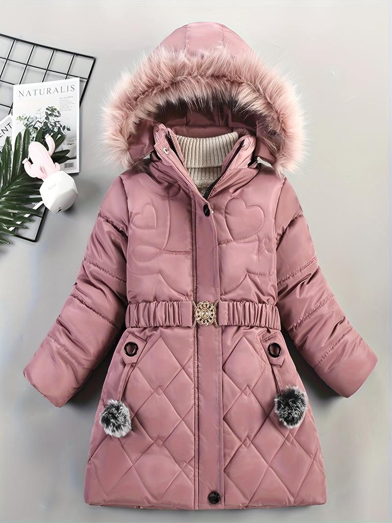 Product Introduction of Winter Snow Suit For Girls, Fur Collar & Tunic Details Warm Cotton-padded Hooded Coat, Kids Outerwear 1