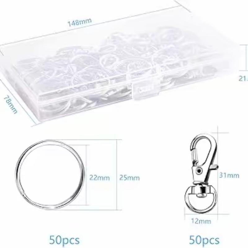 100Pcs Swivel Lobster Clasps & Key Ring   Hoops with Plastic Box,50Pcs Metal Clips and 50Pcs Keyring Key Chain Hooks with Split Rings for Jewellery Making Hanging Crafts, Silver 1