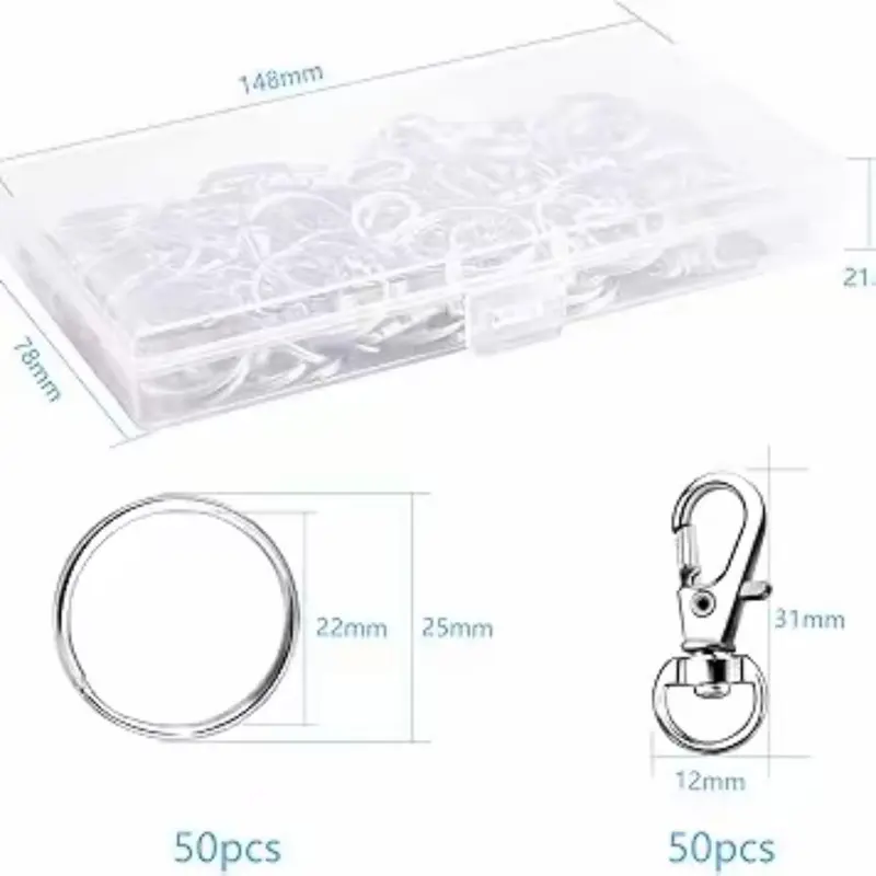 100Pcs Swivel Lobster Clasps & Key Ring   Hoops with Plastic Box,50Pcs Metal Clips and 50Pcs Keyring Key Chain Hooks with Split Rings for Jewellery Making Hanging Crafts, Silver 1