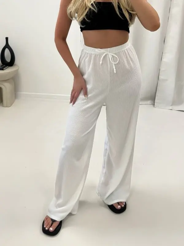Ladies Wide Leg Drawstring Palazzo Bottom Trouser Pant Casual Comfort