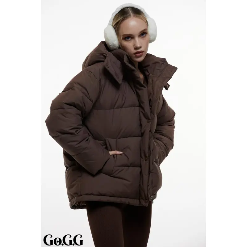 Go.G.G Women's Winter Basic Warm Fitted Button Puffer Jacket, Puffer Coat with Removable Hood Zip 2