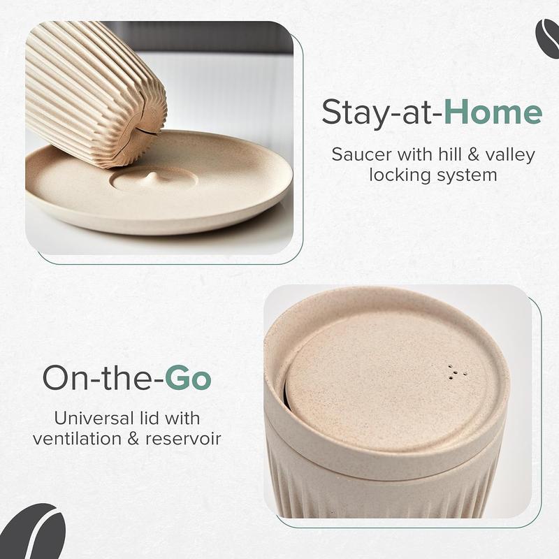 HUSKEE Coffee Cup with Lid 8 oz Natural Coffee Mug Tumbler for Car Home Office work Gym Beverage Drinkware Portable Reusable Washable 4