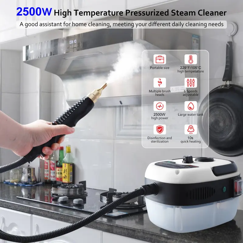 Handheld High Temp Portable Steamer Cleaning Machine with 3 Brush Heads,Steam Cleaners, Handheld Steam Cleaner, Steamer for Cleaning Grout Tile Car Living Room Kitchen Bathroom (White) 5