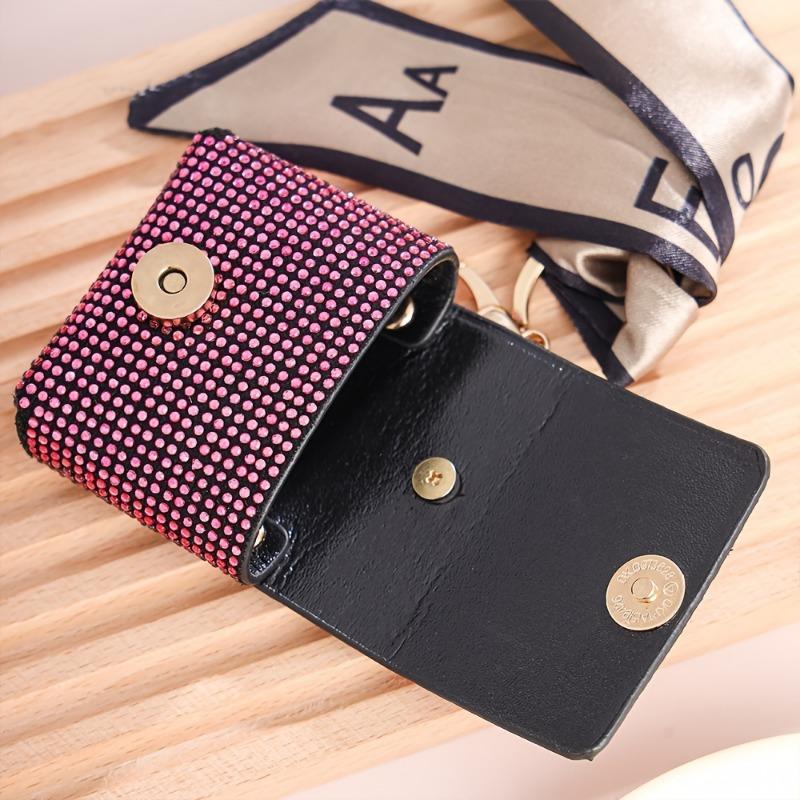 Fashion Mini Coin Purse with Rhinestone Embellishments, PU Material, Keychain Charm with Edge Paint and Scarf Detail 7