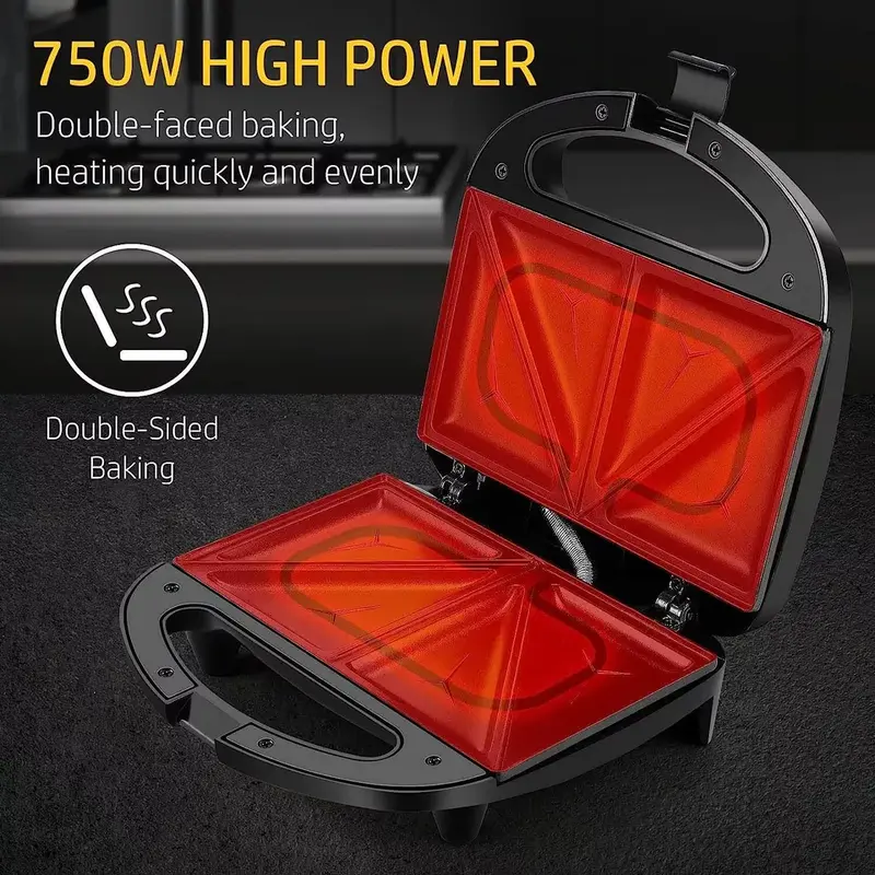 2 Slice Sandwich Toaster Non-Stick Toastie Maker Machine Easy Clean 750W - New UK 5