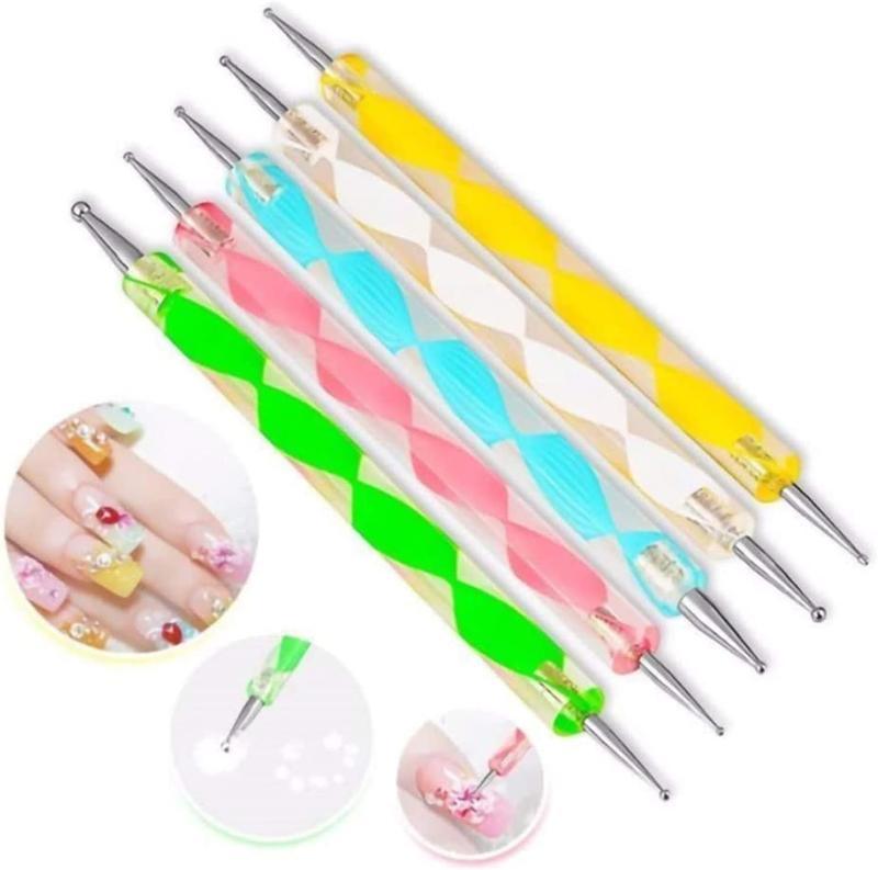 2-Pack 2 Way Dotting Pen Tool (5pcs/pack) Nail Art Tip Dot Paint Manicure kit, Dotting Tools Set, Ball Stylus Embossing Pattern Clay Sculpting Carving Modeling Tools Nail Art Nail Care Cutics 4