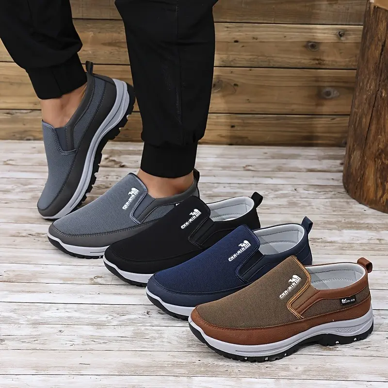 Men's Casual Sports Sneakers, Comfortable Slip-On Design with Breathable Fabric Upper, Round Toe, Faux Sole, for Daily Wear and Running - All-Season Street Style Shoes