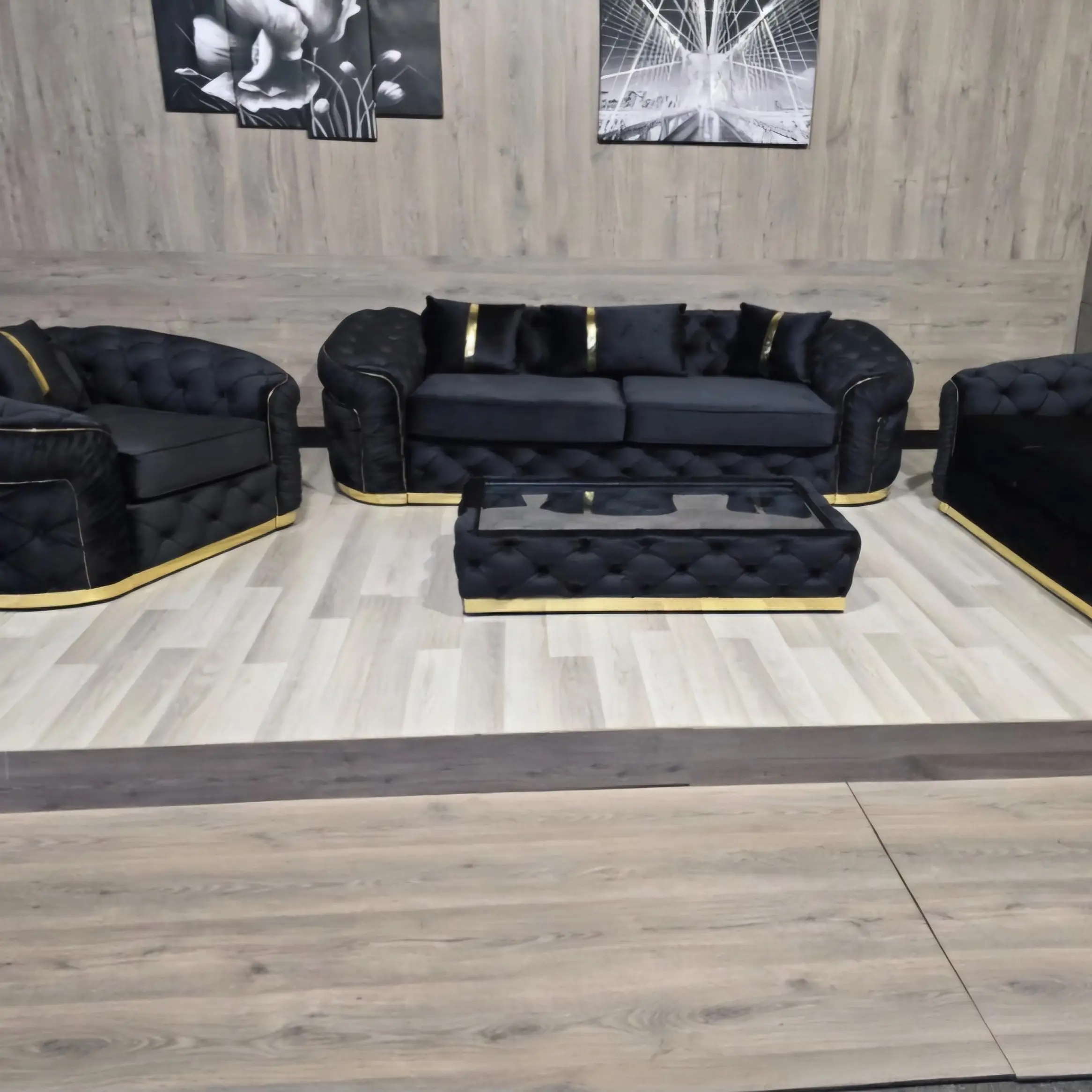 Ambassador Sofa Chesterfield Toronto Gold Trim Fabric - Plush Velvet Seating