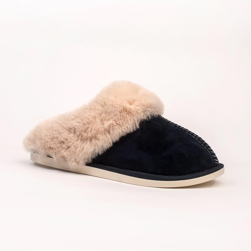 Women's Lizzie Faux Fur Suede Slippers - Navy, Mink, Grey, Burgundy and Chestnut - Comfort, Shoe, Weight Girl Soft Footwear Lightweight Slide 1