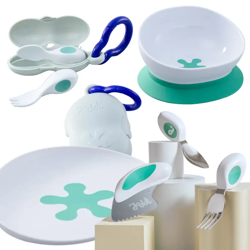 doddl - full Mealtime Set for Baby To Toddler, includes Baby Spoon and Fork, Aqua Suction Bowl, Toddler Spoon Fork and Knife Set with Carry Case and Toddler Plate 0