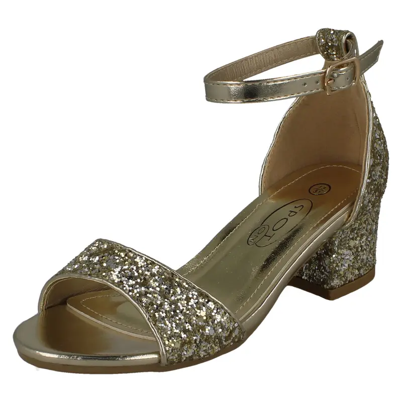 Spot On Girls Mid Heel Glitter Sandals with Adjustable Buckle Ankle Strap 5
