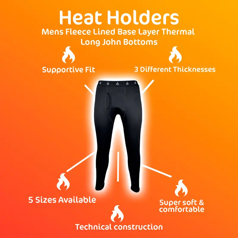 Mens Fleece Lined Base Layer Thermal Long John Bottoms 4