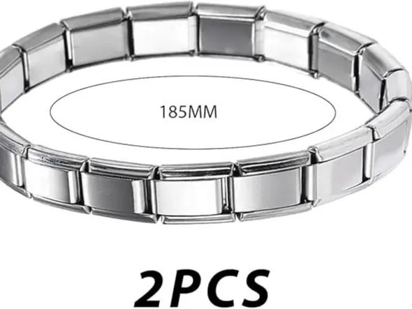 bracelet -  Set of 2 :  9mm Silver Men's Charm Bracelets, Italian Style Couple Bracelets, Stainless Steel Elastic Personalized Titanium Steel Bracelet, Gift for Friends" 1