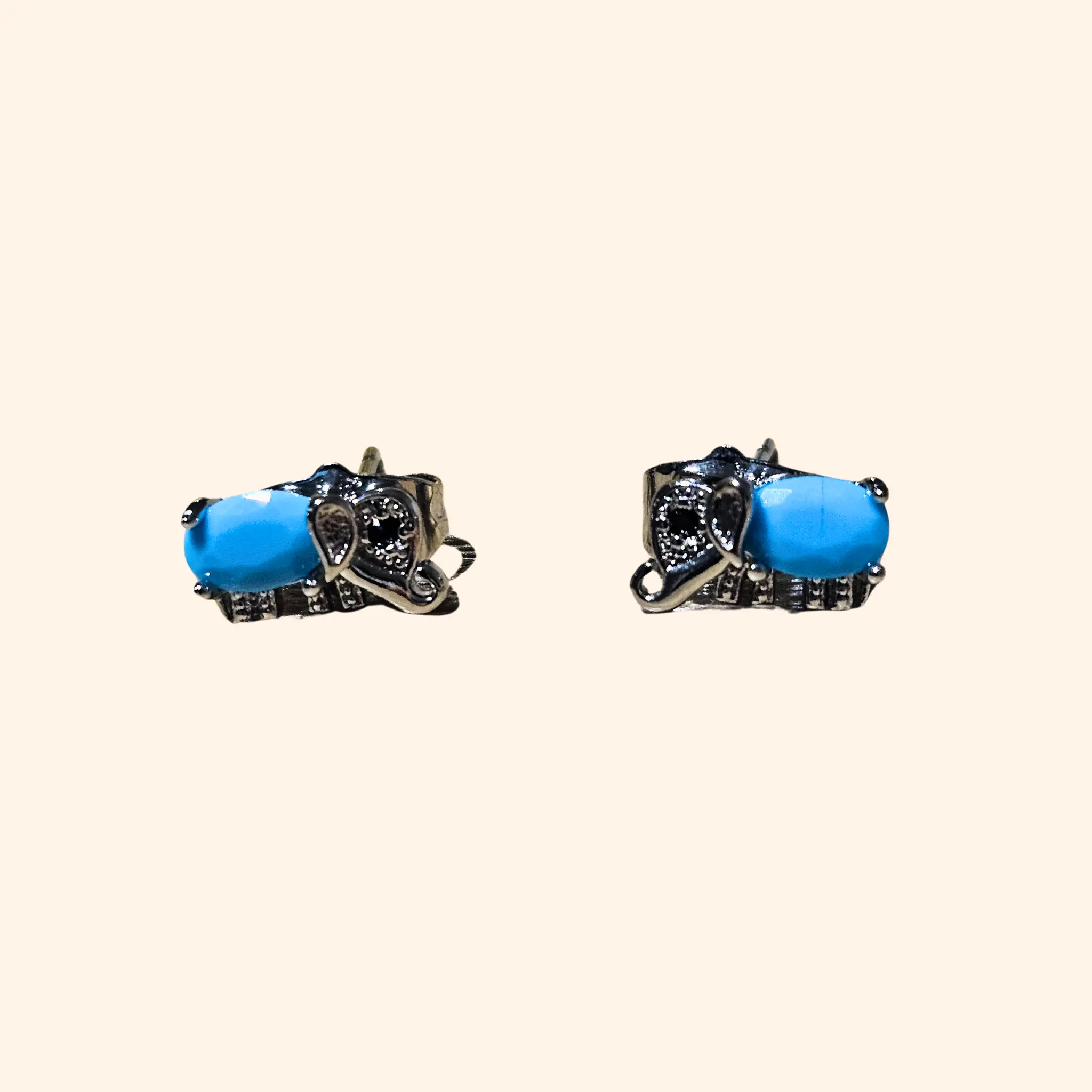Blue Gem Silver Elephant Earrings