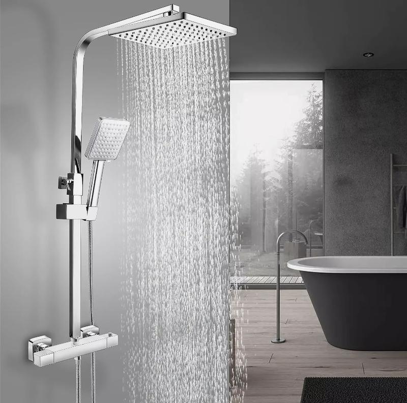 EVOLVE Chrome Square Thermostatic Shower Mixer Set Easy Fixing Kit WRAS Approved 0