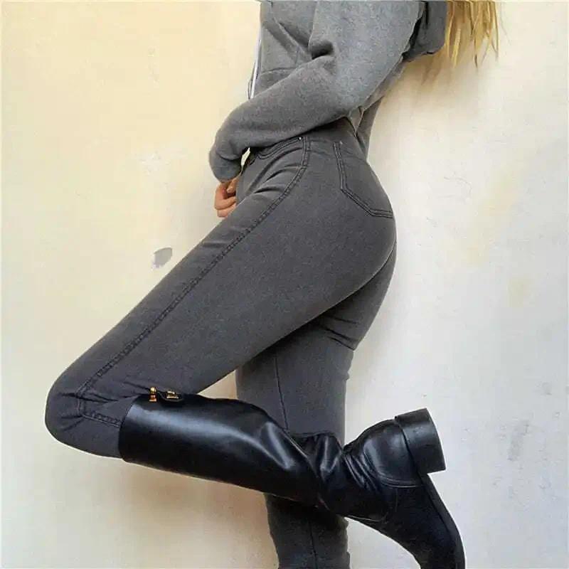 Skinny Women's Stretch Jeans Slim Fashion Korean Pencil Pants Autumn Vintage Black Gray Blue Washed Mom Jeans Leggings 4