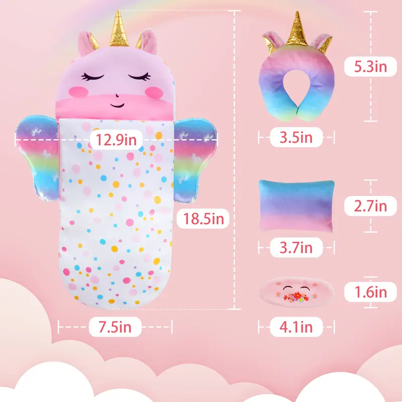 deAO Baby Doll Accessories Doll Pretend Toys Includes a Comfortable Sleeping Bag, a Soft Pillow,Aan Eye Mask And a U-shaped Pllow. (Doll not included) Suitable for 3 4 5 Years Old Children Gift 5