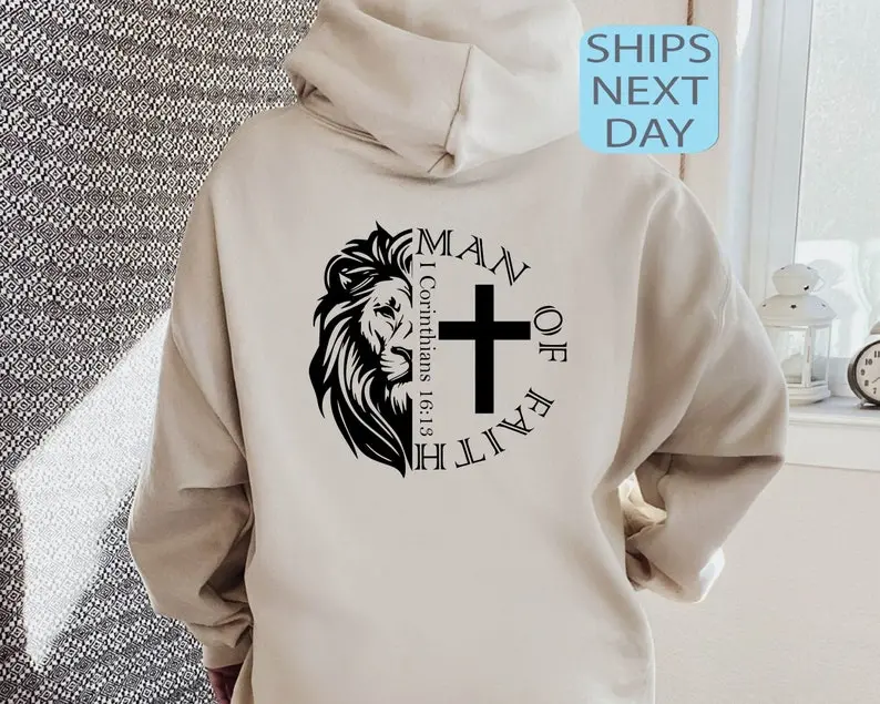 Man Of Faith Back Hoodie & Sweatshirt, Aesthetic Christian Hoodie, Men's Religious Sweatshirt, Bible Verse Hoodie, Christian Gifts For Him