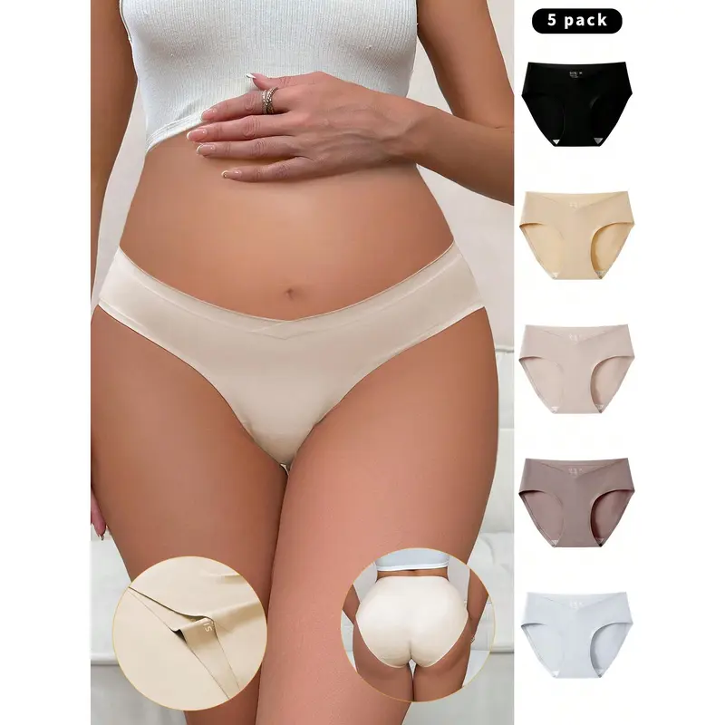 5pcs Pack Maternity Solid Color Minimalist Panties, Casual Daily Wear 3