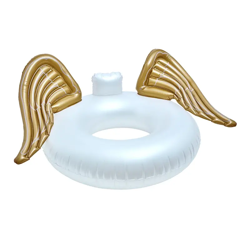 Inflatable Swim Ring Pool Float with Gold Angel Wings Inflatable Swimming Pool Floats Rainbow Swimming Ring Floats Summer Holiday Novelty Swim Tubes Rings for Adults, White and Gold 0