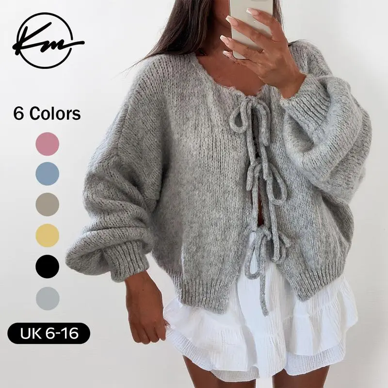 KatchMe Women's Slouchy Solid Color Tie Front Drop Shoulder Lightweight Cardigan,Fashion Ladies' Knit Clothing for Daily Wear,Long Sleeve Cardigans for Fall & Winter Knitwear Womenswear