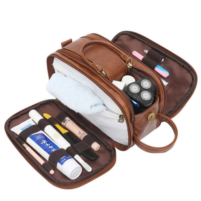 Product Introduction of PU Leather Toiletry Bag For Men Large Travel Wash Bag Shaving Multifunctional 19