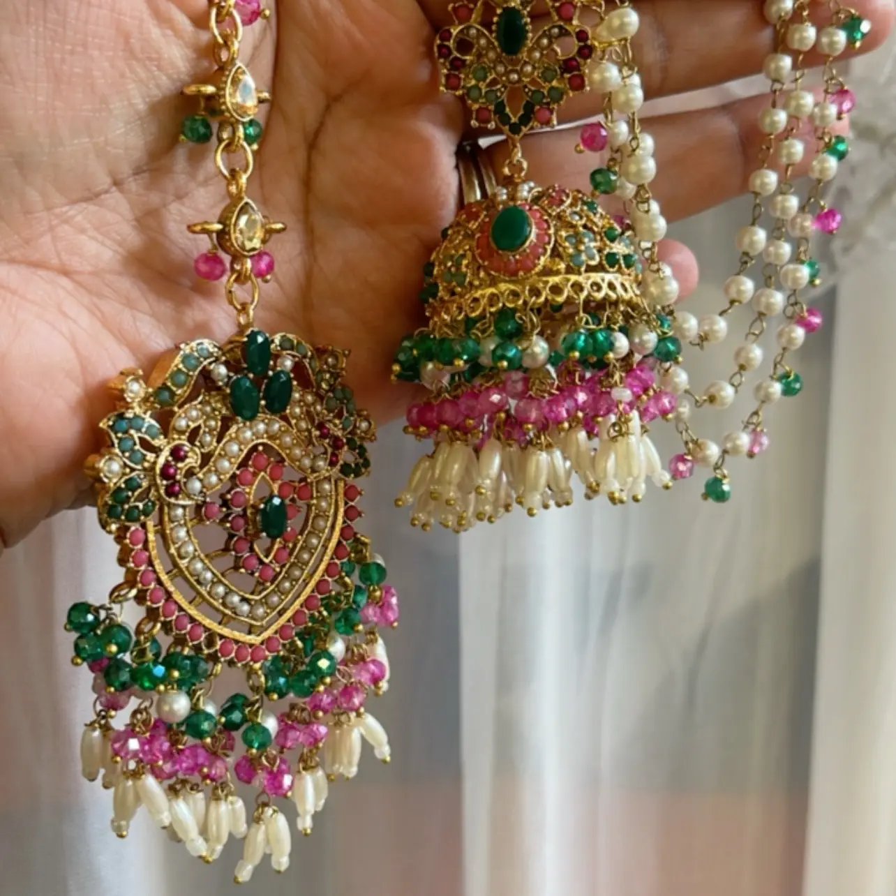 Anabiyah tikka set green and pink