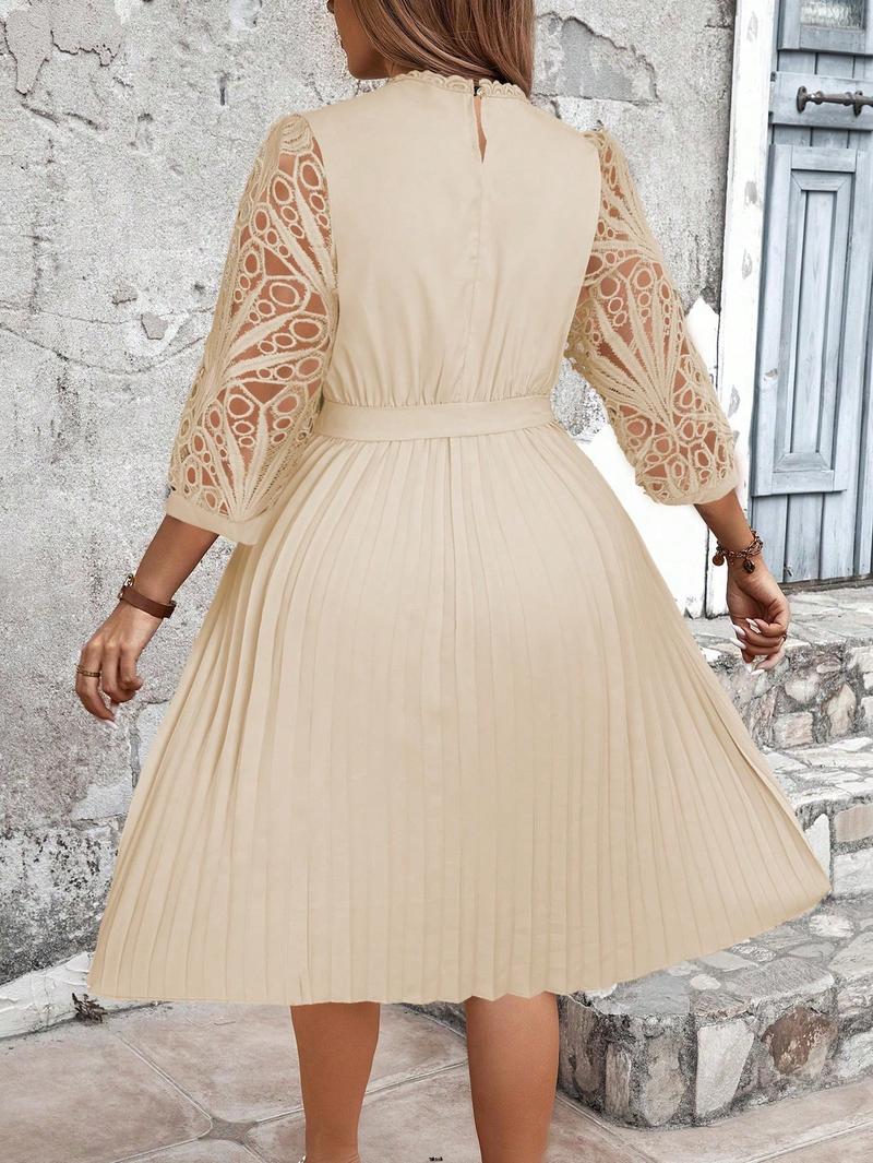 Product Introduction of Dress Hem Patchwork Plush Installation Size Elegant Solid Lace Pleated 1