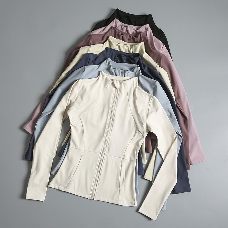 Product Introduction of New yoga wear ladies coat round high elastic loose exercise yoga fitness long sleeve stand-up collar  yoga tops 2