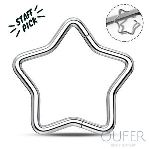 Oufer 16G/18G Titanium Star Hinged Segment Nose Septum Nostril Piercing Hoop Ring 8mm 10mm 12mm