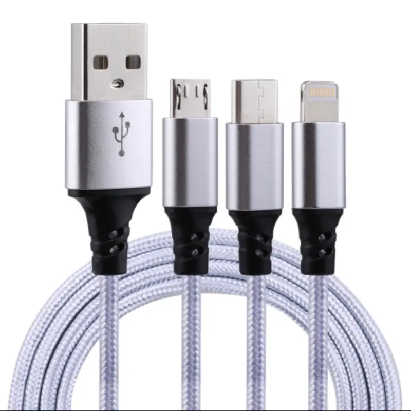 2A 1.2m 3 in 1 USB to 8 Pin & USB-C / Type-C & Micro USB Nylon Weave Charging Cable Smartphone Cellphone Electronic Charger Multicolor Mobile 0