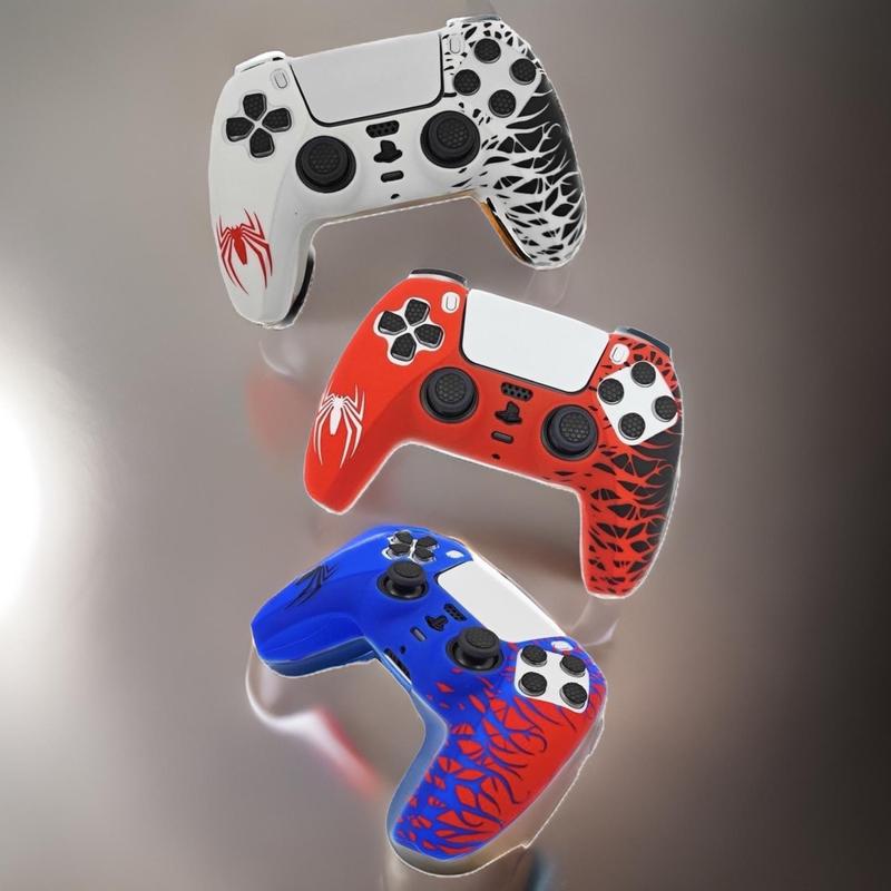 CrazyDiy Silicone Skin Controller covers for PS5 Controllers - 1pc - Red, White & Black Colours - Spider Theme - High Quality Material 6