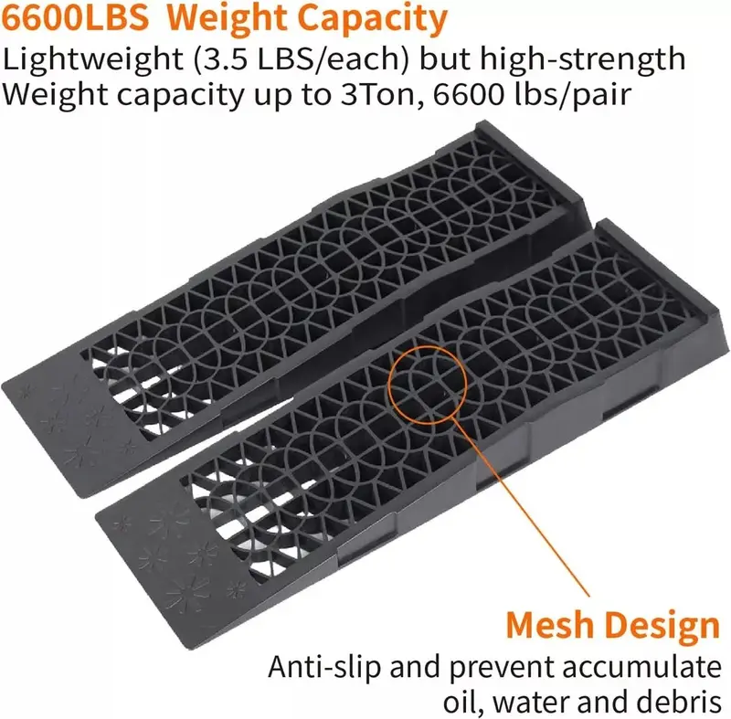 "2X Heavy-Duty Low-Profile Plastic Car Ramps – Ideal for Low Sport Cars (1 Pair)" 2