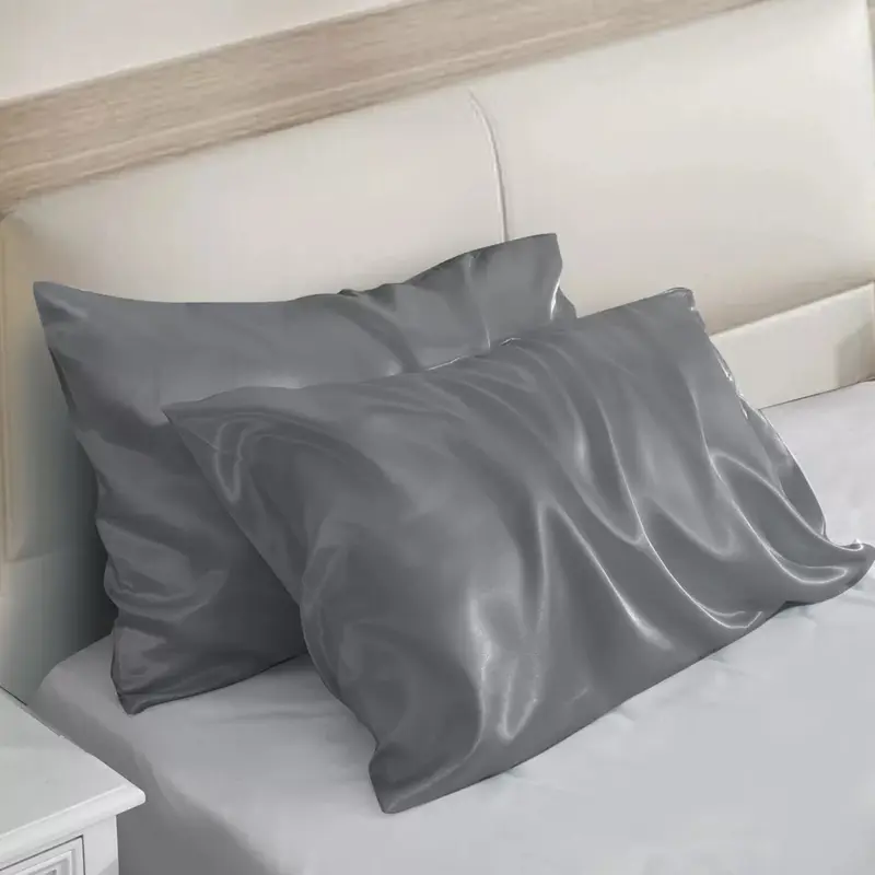 2 Pack Satin Silk Pillowcase For Hair & Skin Pillow Cases Cover Bedding Pair UK 1