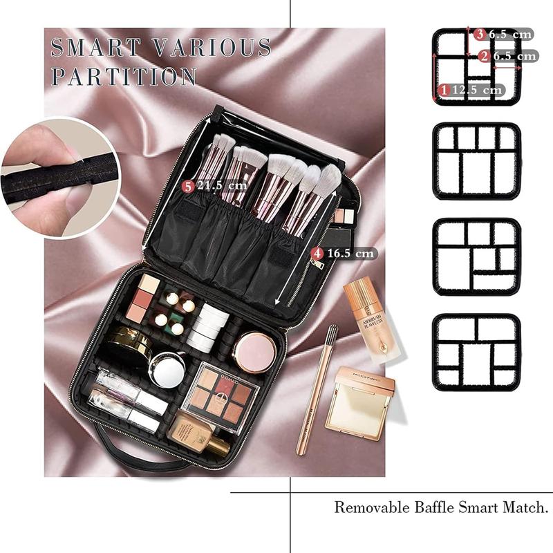Makeup Bag Cosmetic Case Vanity Travel Beauty Box Make Up Train Case Hairdressing Tools Organiser with Adjustable Compartment Oxford Fabric, Black 2