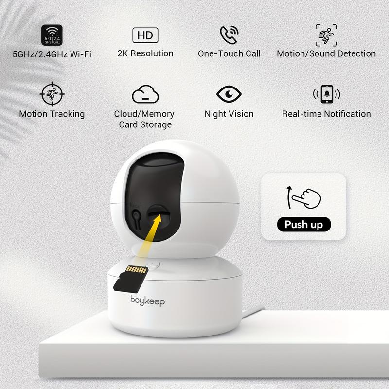 2PCS BoyKeep 5g/2.4ghz WiFi Smart Camera, 2K High-definition Indoor Safety Monitor, Special Safety Camera For Babies And Pets, 360° Panoramic Surveillance Video, Night Vision, Two-way Calls, Memory Card And Cloud Storage, K30 5