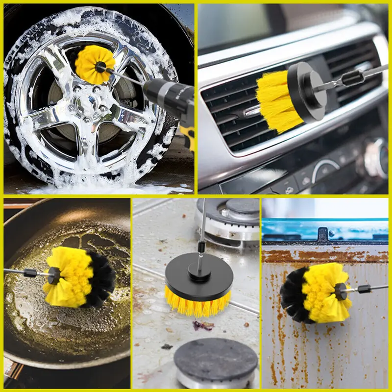 3Pcs DRILL ATTACHMENT CLEANING BRUSH SET POWER SCRUB HOME CAR TILE BATHROOM UK 3
