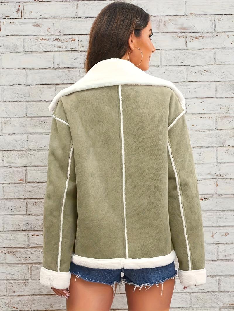 Product Introduction of Elegant Faux Fur-Lined Winter Jacket for Women - Cozy, Machine Washable with Pockets, Solid Color, Lapel Collar 11