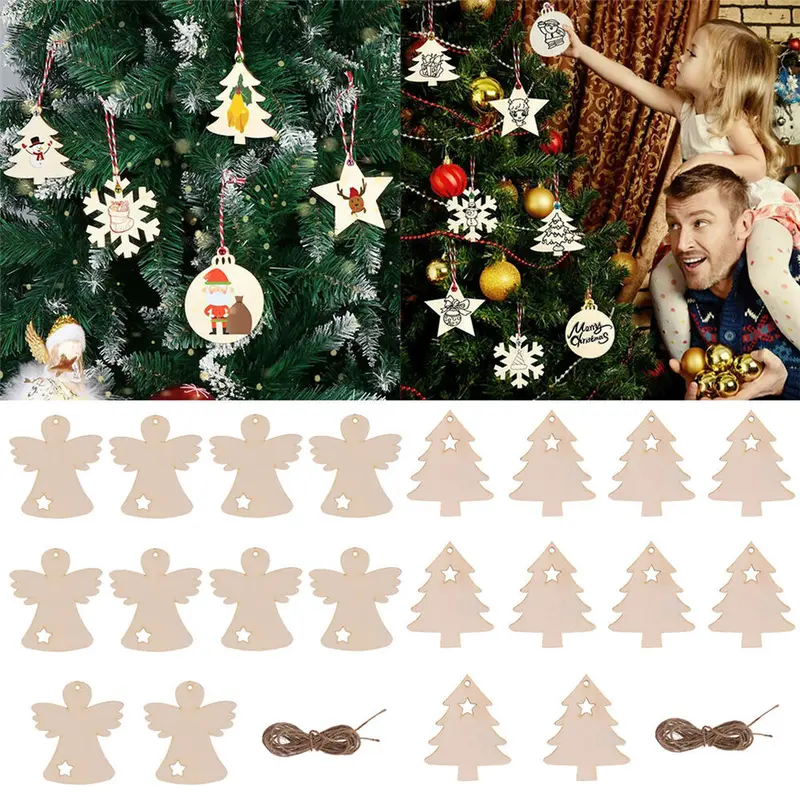 10-30Pc MDF Wooden Christmas Tree Shape Xmas Hanging Decor Blanks Craft Gift Lot 5