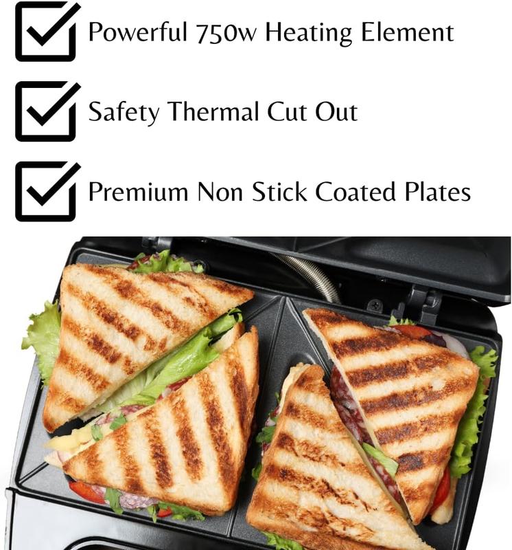 Domestic King 3 IN 1 Snack Maker Waffle Machine, Sandwich & Toastie Maker, Panini & Grill Press, Interchangeable Non-Stick Plates 5