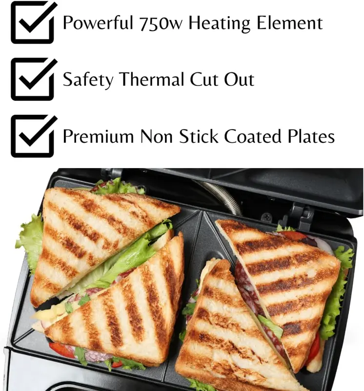 Domestic King 3 IN 1 Snack Maker Waffle Machine, Sandwich & Toastie Maker, Panini & Grill Press, Interchangeable Non-Stick Plates 5