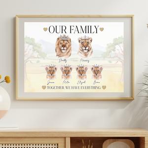 A4 Our Family Lion Print, Pay What You Can Afford, Colour