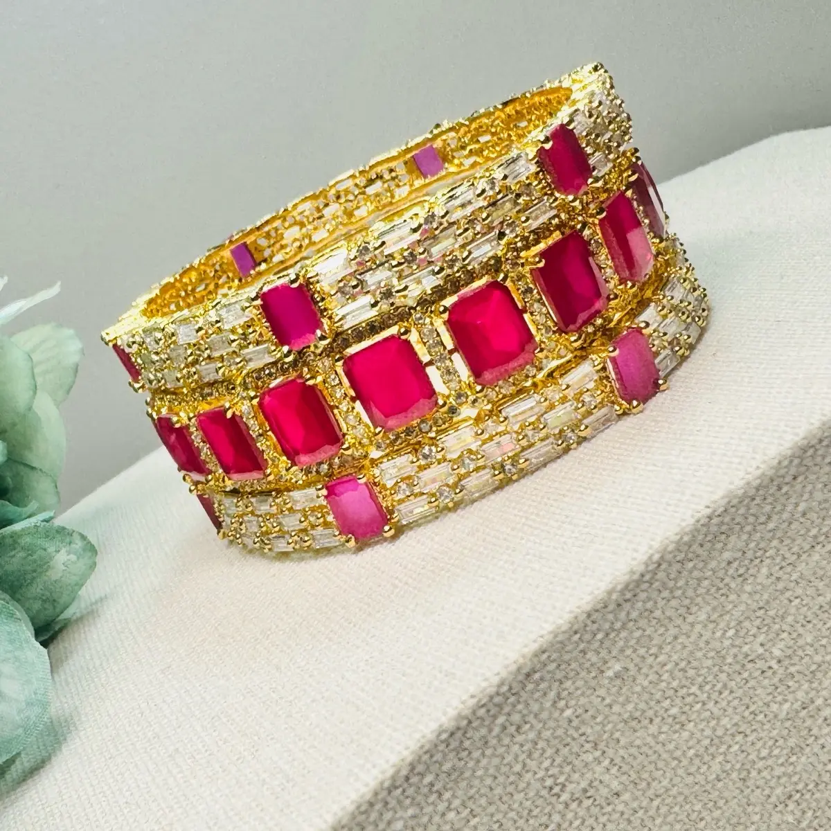Gorgeous Gold Plated Ruby Pink Bangles