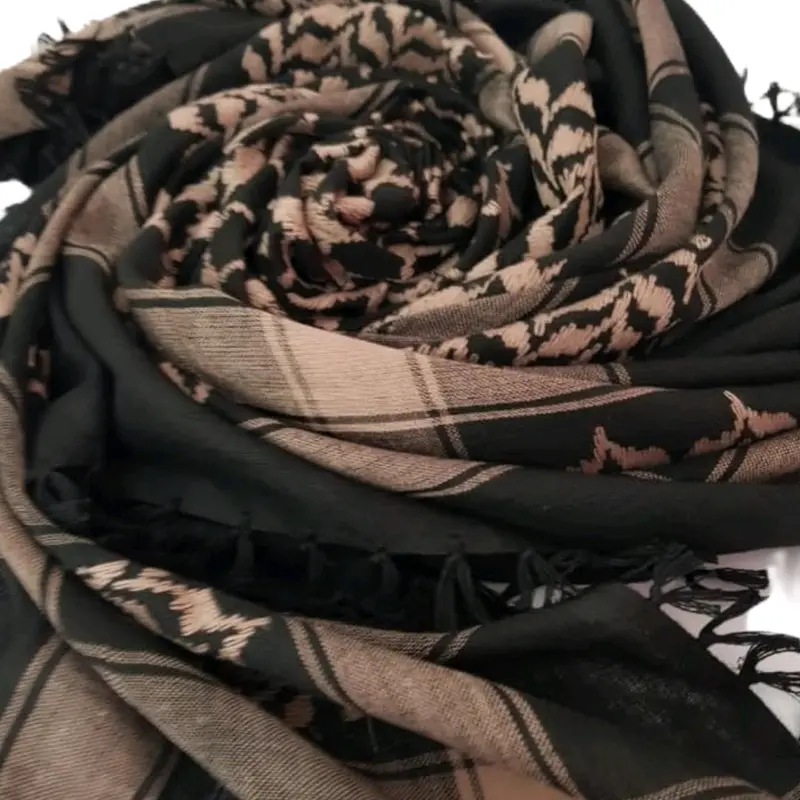 Brown and Black Cotton Shemagh Scarf with Tassels Arab Palestinian Keffiyeh 2