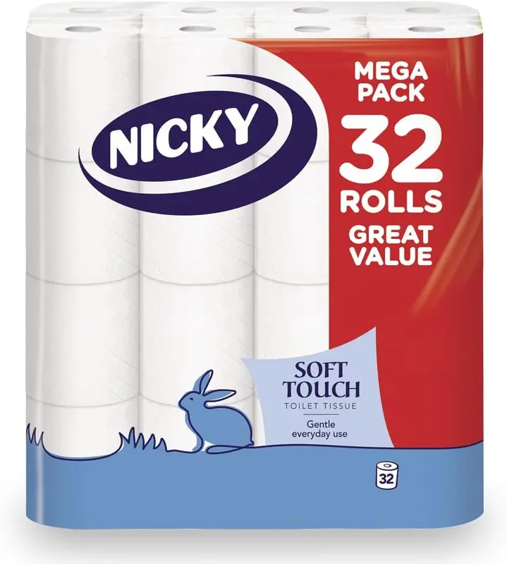 Nicky Soft Touch Toilet Tissue |Extra Value Pack – 32 Rolls of Extra Gentle White Toilet Paper |190 Sheets per Roll| 2-ply | Soft Tissue | Modern Embossing |Easy Opening | 100% FSC Certified Paper Wipes 0