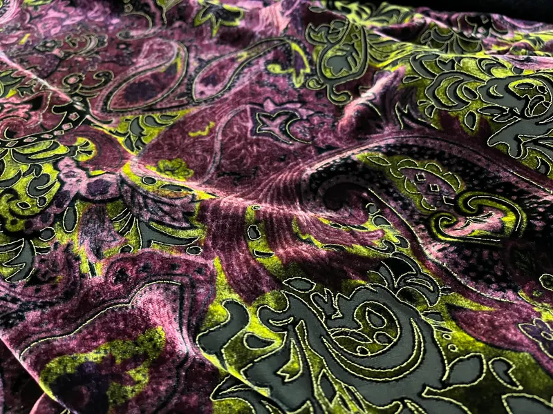 NEW High Class Paisley Viscose Silk Velvet Devore Fabric (See Description) 2